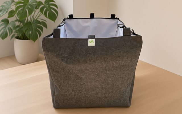 Cama de Living Soil cuadrada, de tela geotextil, con asas y forro impermeable blanco